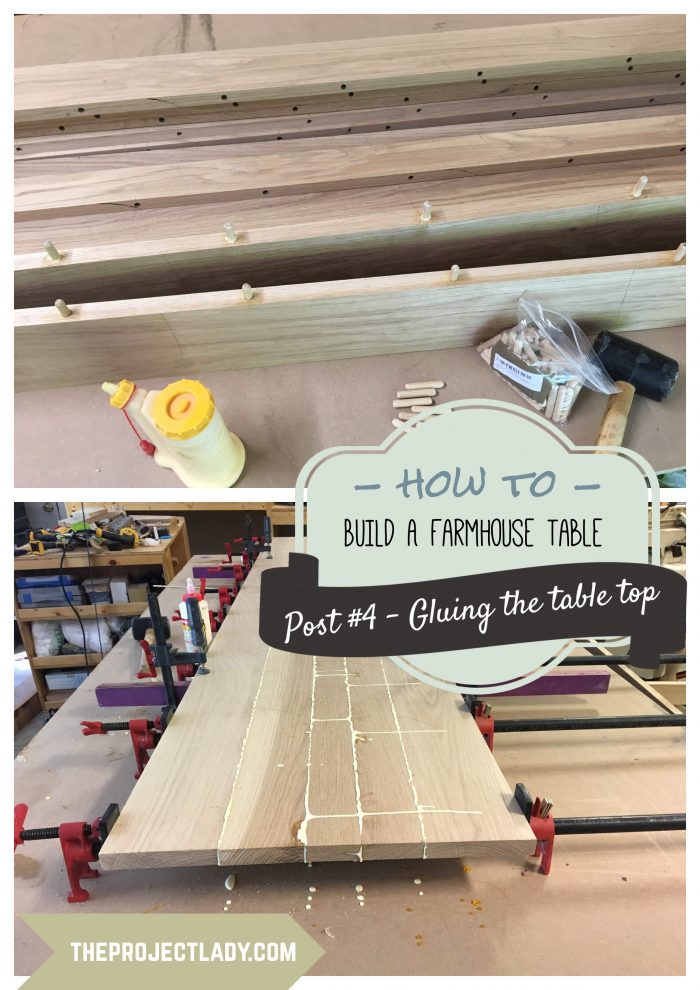 How to glue up a table top for a Farmhouse Table (Harp Design copycat) - theprojectlady.com