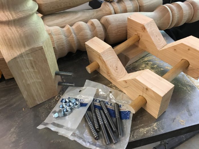 How to add hanger bolts on table legs for a Farmhouse Table (Harp Design copycat) - theprojectlady.com
