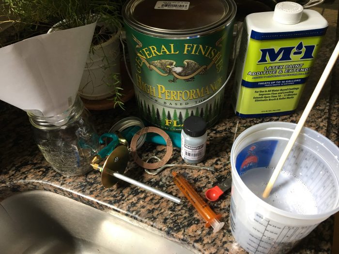 How to mix & apply tinted finish (Transfast Dye) for a Farmhouse Table (Harp Design copycat) - theprojectlady.com